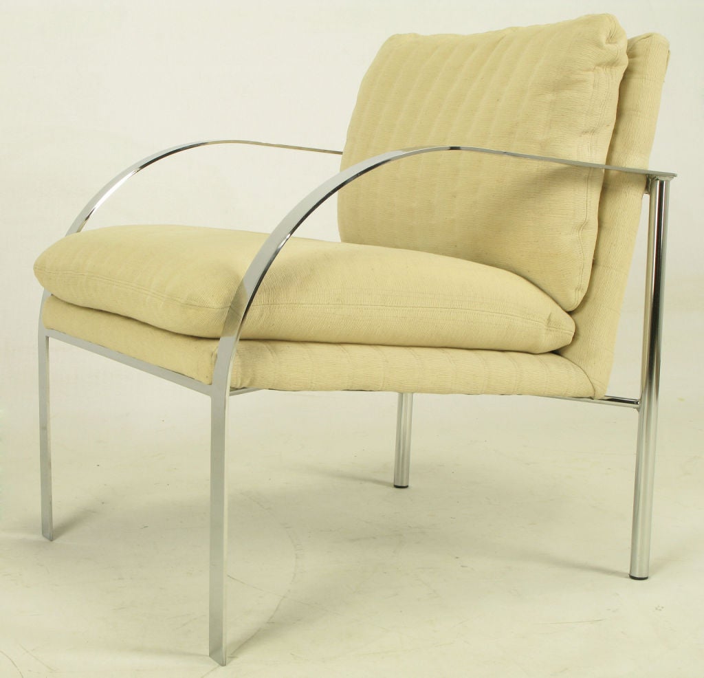 Pair Paul Tuttle Inspired Chrome Arm Chairs For Sale 2