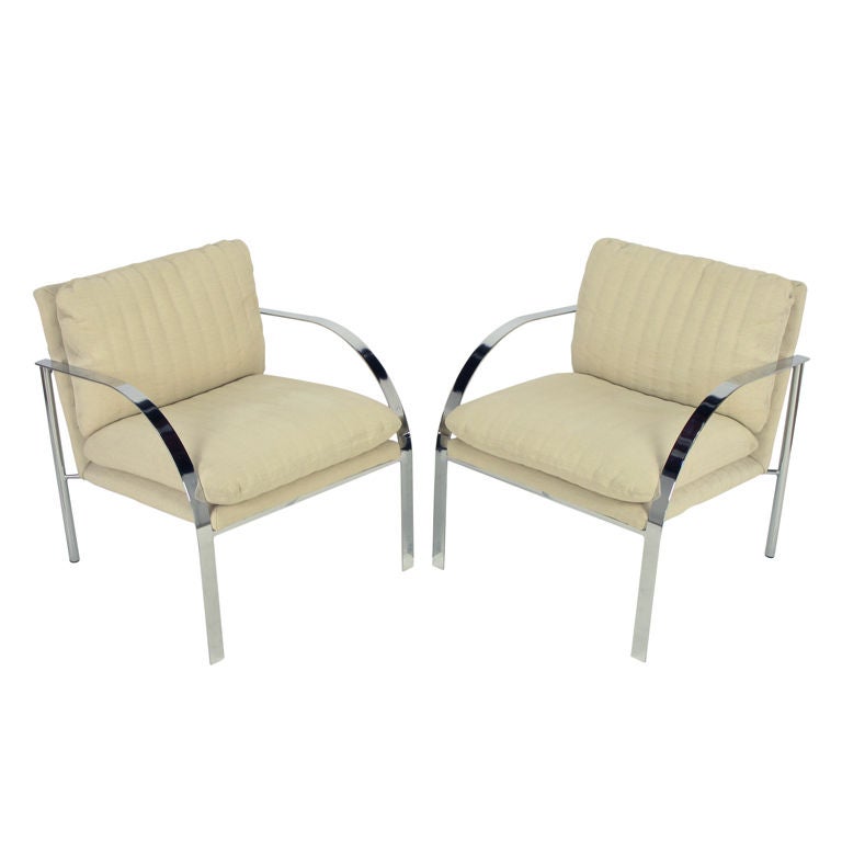Pair Paul Tuttle Inspired Chrome Arm Chairs For Sale