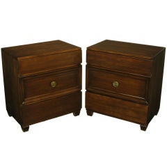 Pair Of Dark Mahogany Shaded Lacquer Three Drawer Commodes