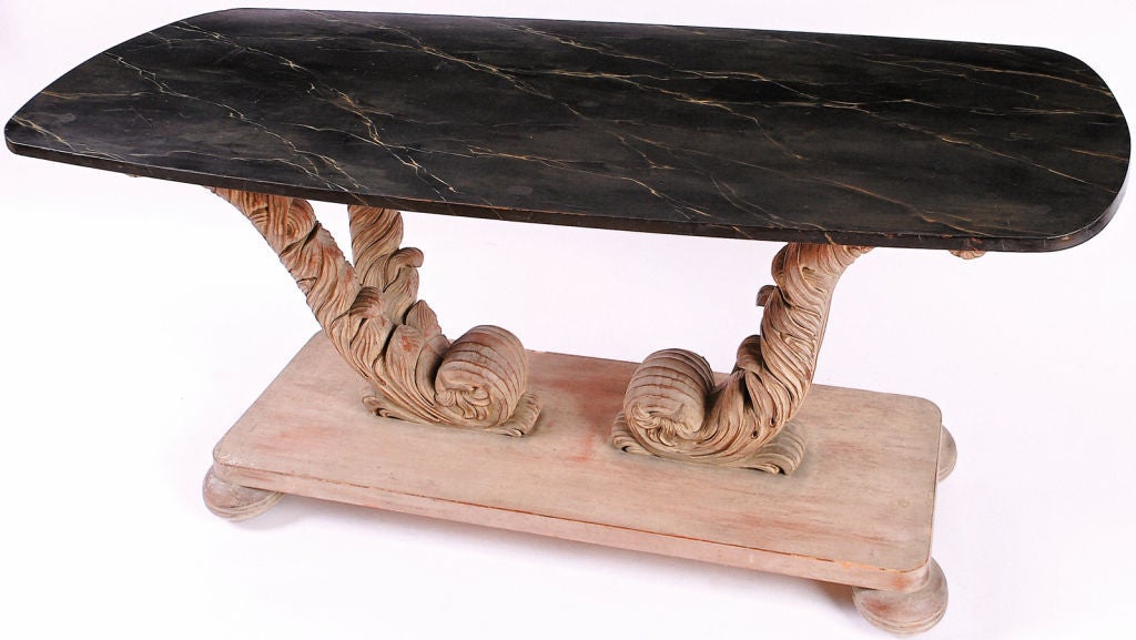 Grosfeld Style Carved Plume Console Table In Good Condition In Chicago, IL