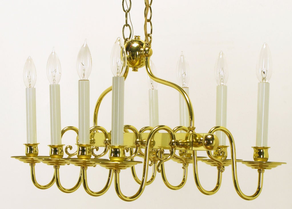 Linear Brass Eight-Arm Chandelier