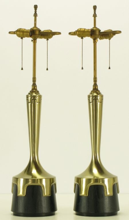 American Pair Frederick Cooper Nickel & Ebonized Walnut Table Lamps