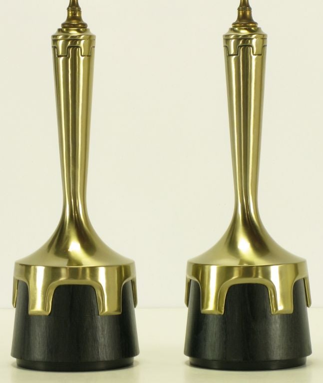 Mid-20th Century Pair Frederick Cooper Nickel & Ebonized Walnut Table Lamps