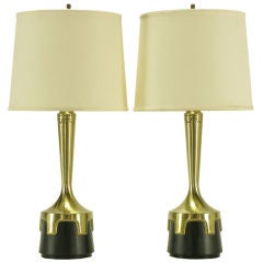 Vintage Pair Frederick Cooper Nickel & Ebonized Walnut Table Lamps