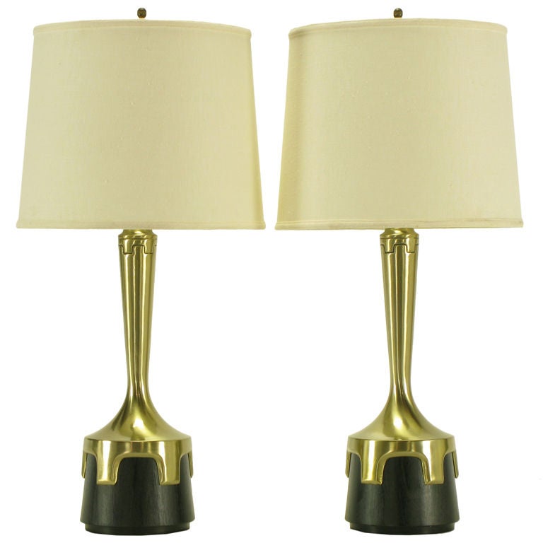 Pair Frederick Cooper Nickel & Ebonized Walnut Table Lamps