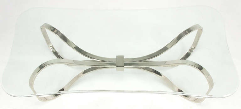 Unusual Chrome Ribbon & Bow Glass Top Coffee Table In Good Condition In Chicago, IL