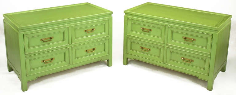 American Pair Hekman Pistachio Green Asian Low Cabinets