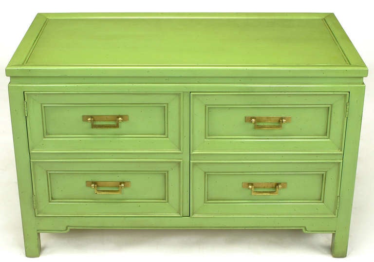 Pair Hekman Pistachio Green Asian Low Cabinets In Good Condition In Chicago, IL