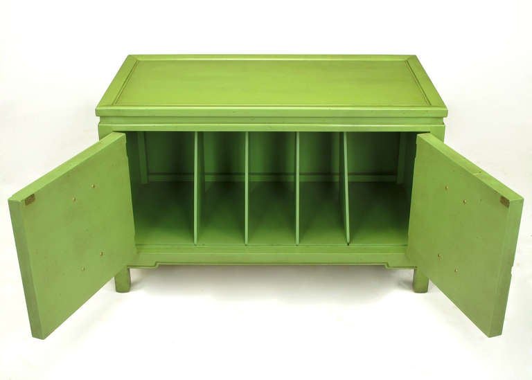 Mid-20th Century Pair Hekman Pistachio Green Asian Low Cabinets