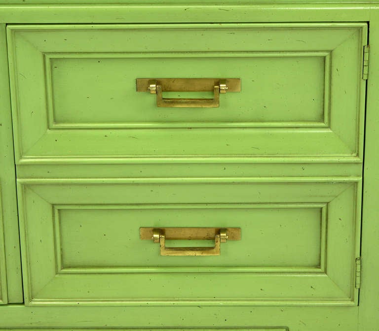 Pair Hekman Pistachio Green Asian Low Cabinets 1