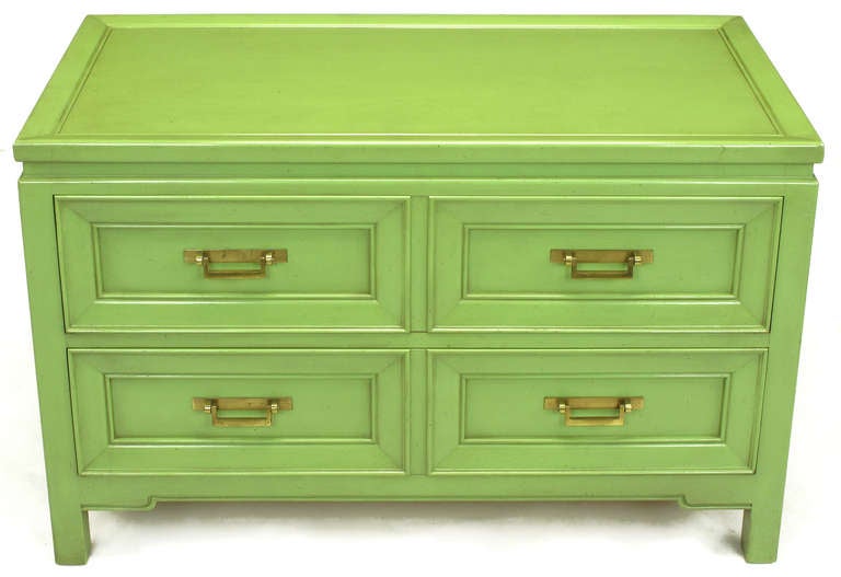 Pair Hekman Pistachio Green Asian Low Cabinets 2