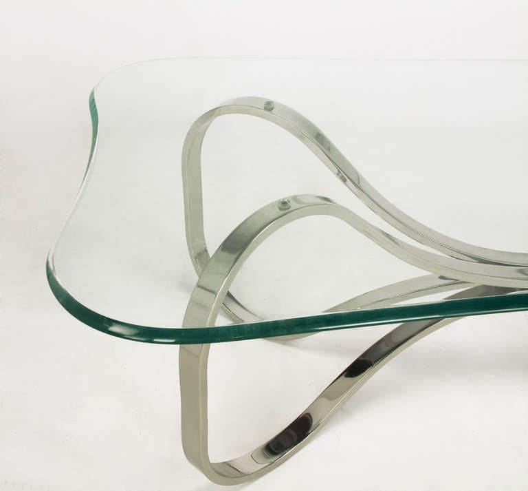 Unusual Chrome Ribbon & Bow Glass Top Coffee Table 3