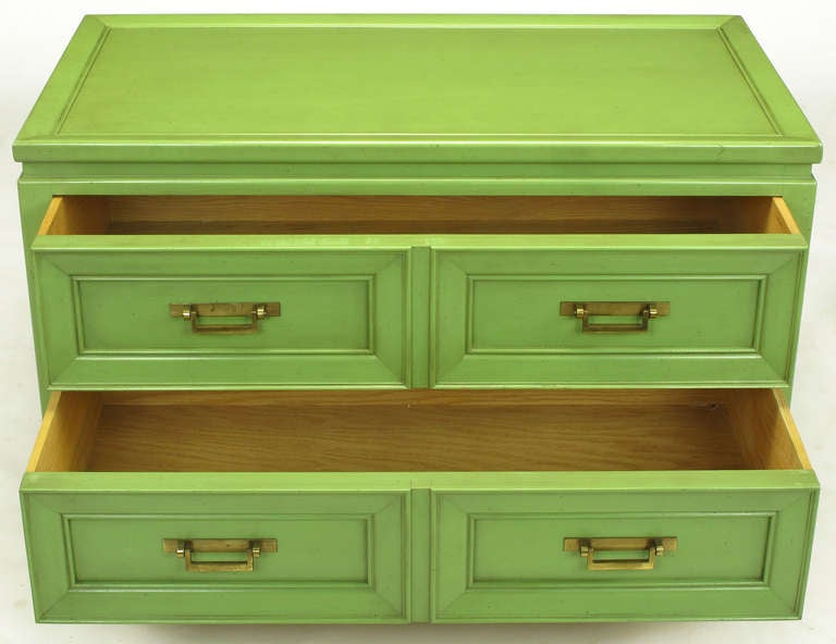 Pair Hekman Pistachio Green Asian Low Cabinets 3