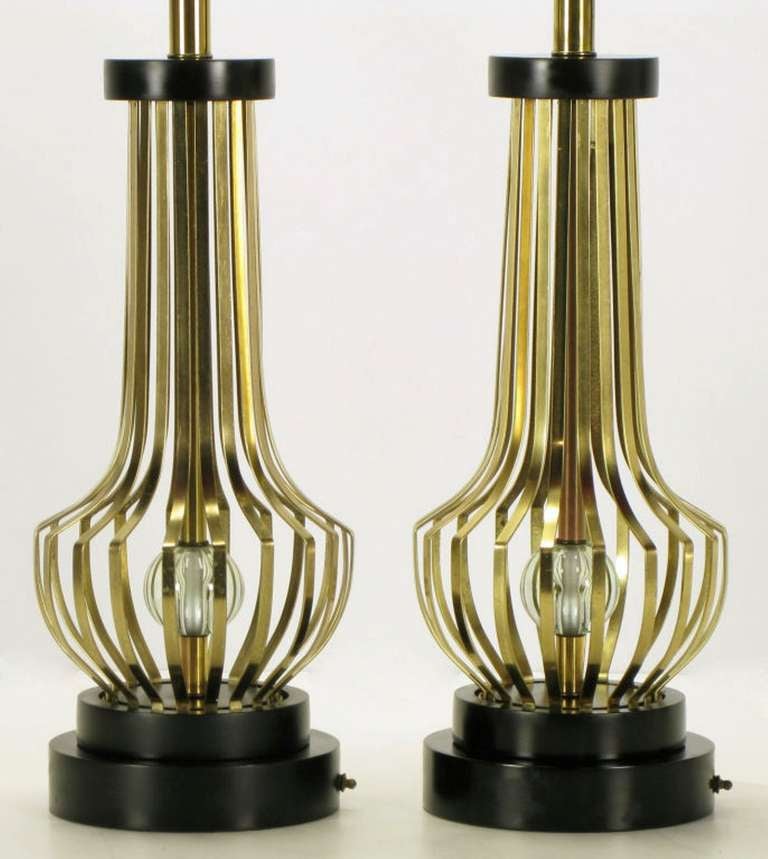 Pair Rembrandt Brass Open Rib Table Lamps With Crystal