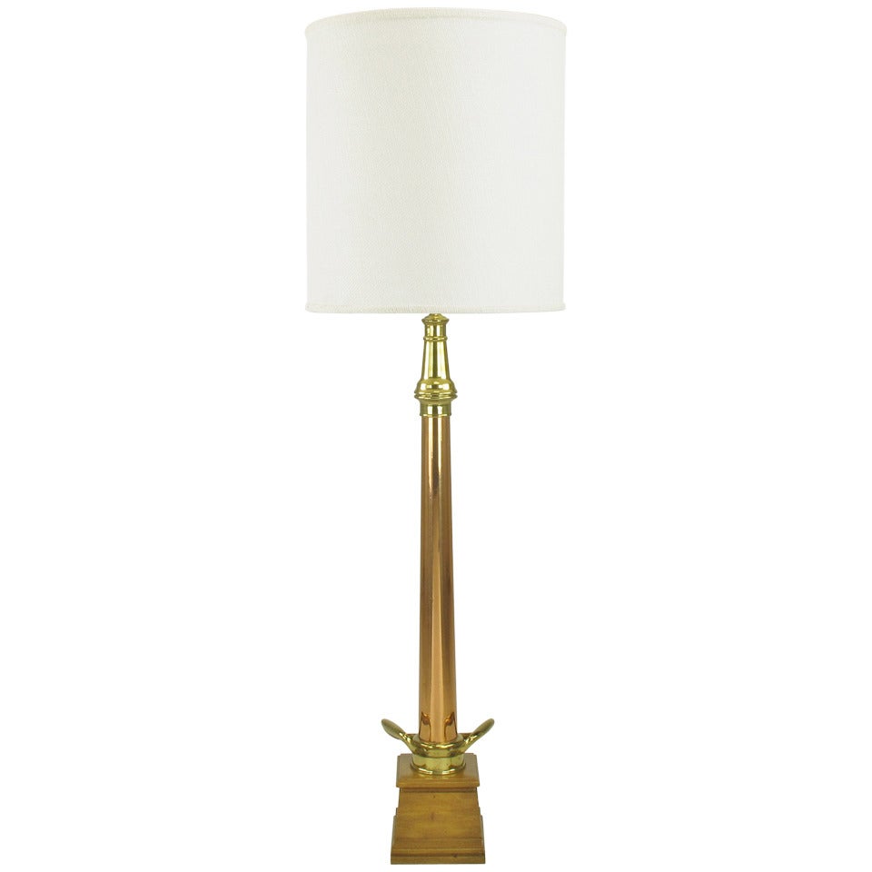 53" Tall Brass & Copper Fire Nozzle Table Lamp.