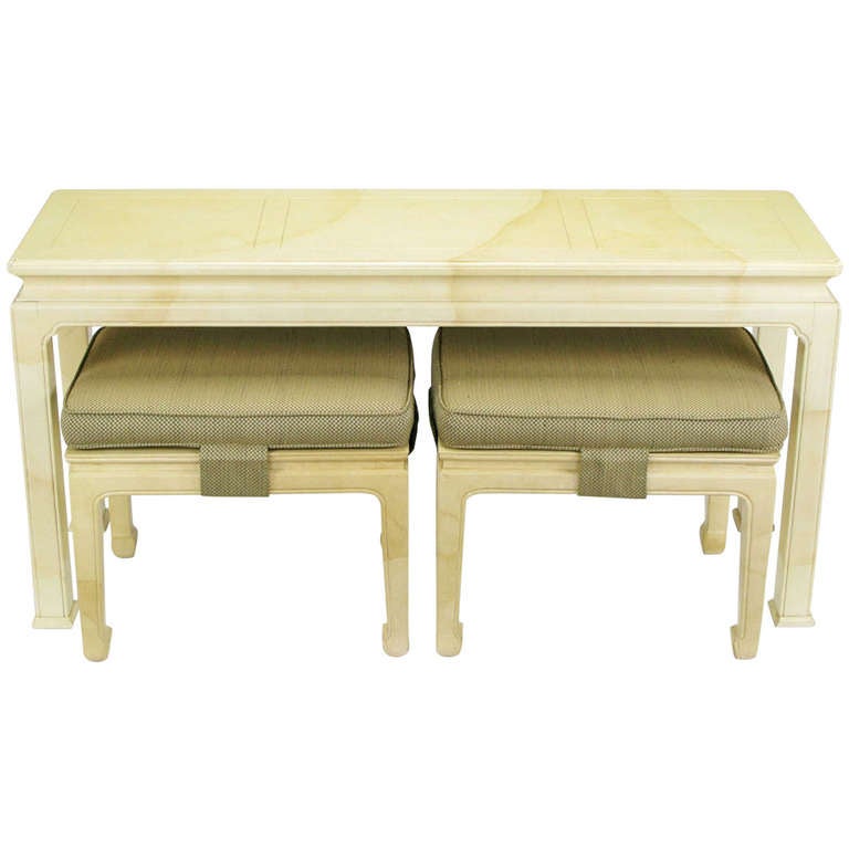 Henredon Goatskin Lacquer Chinoiserie Console and Benches at 1stDibs