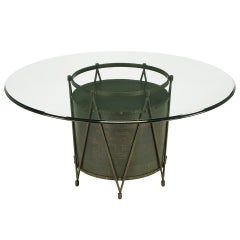 Vintage Bronze Drum-Form Games or Dining Table Base with Greek Key Design
