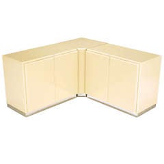 Milo Baughman Ivory Lacquer and Chrome, Two-Door Cabinets with Corner Pedestal 10