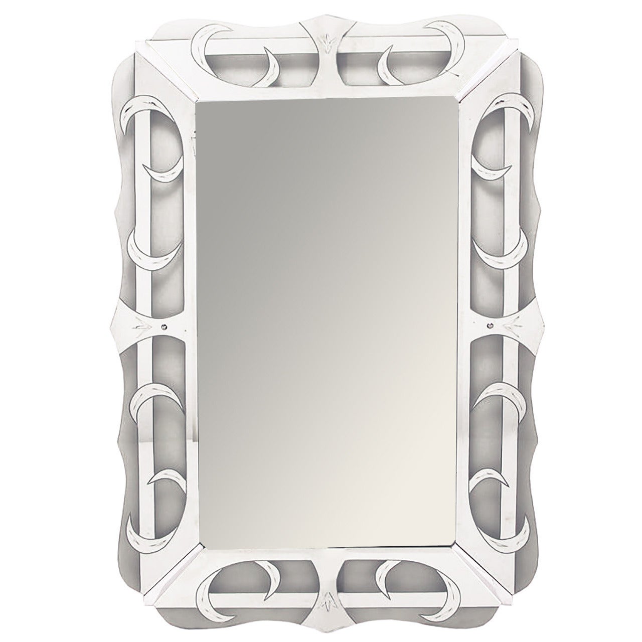 Scalloped, Silvered and Etched Glass Art Deco Mirror