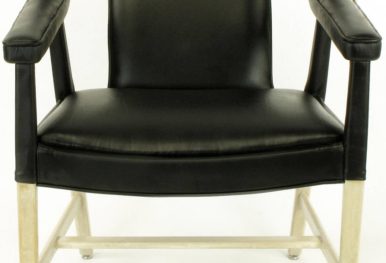 Pair of Rare John Widdicomb Black Leather & Bent Bleached Mahogany Lounge Chairs 4