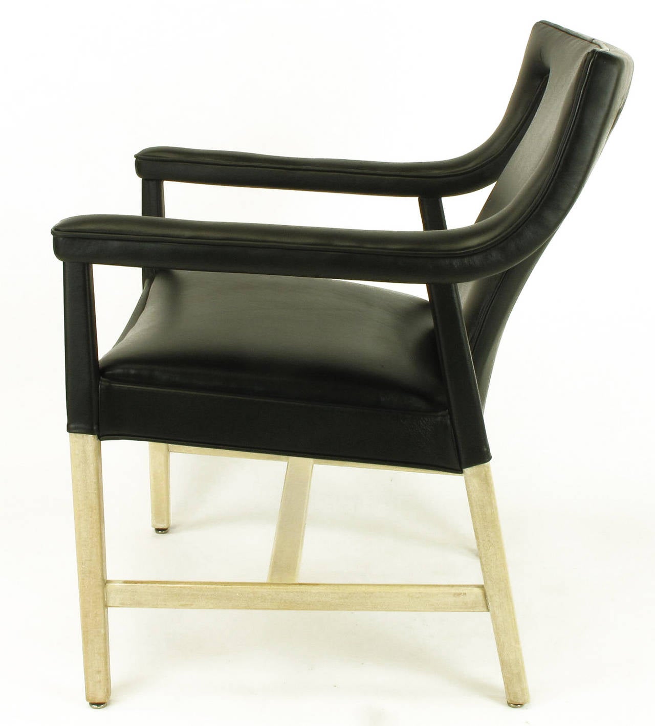 Mid-20th Century Pair of Rare John Widdicomb Black Leather & Bent Bleached Mahogany Lounge Chairs