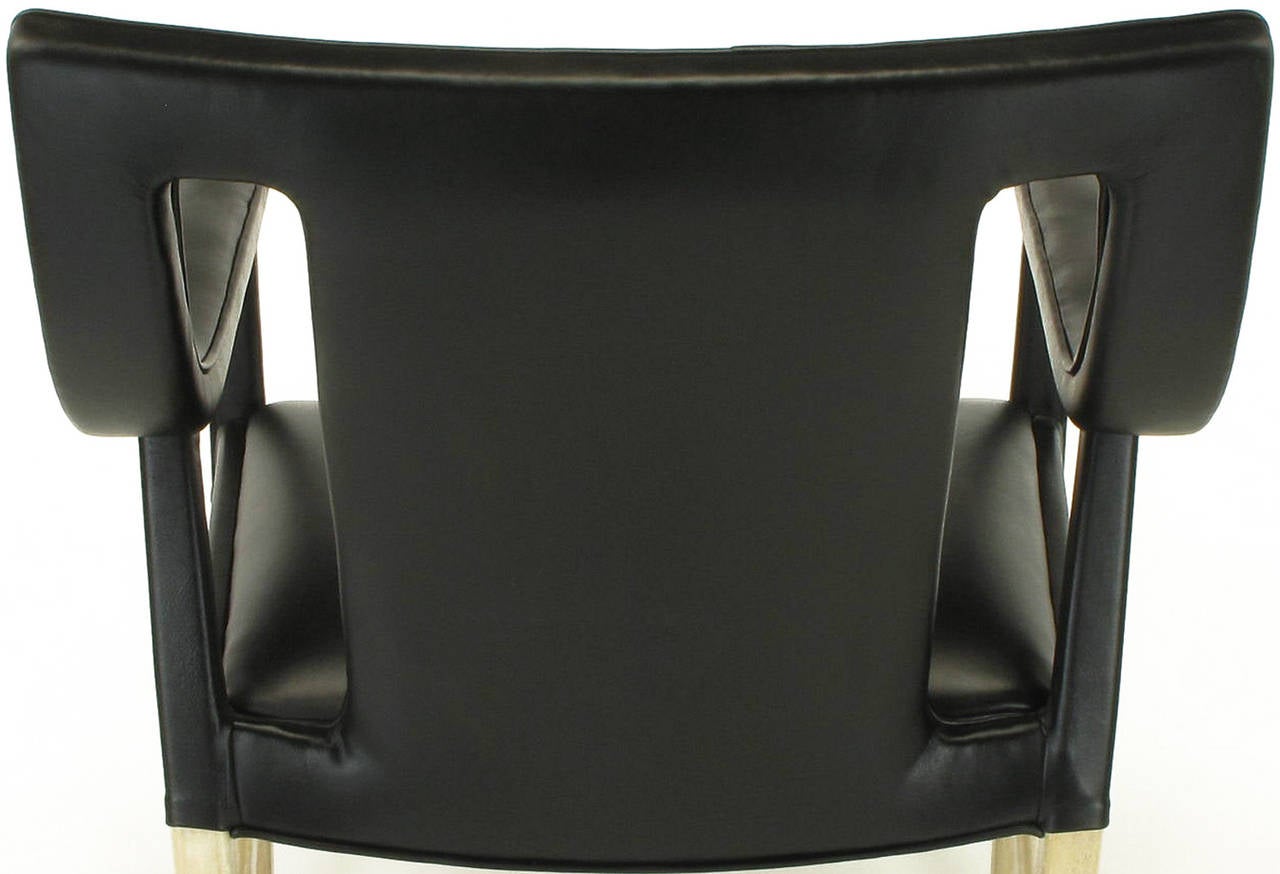 Pair of Rare John Widdicomb Black Leather & Bent Bleached Mahogany Lounge Chairs 5