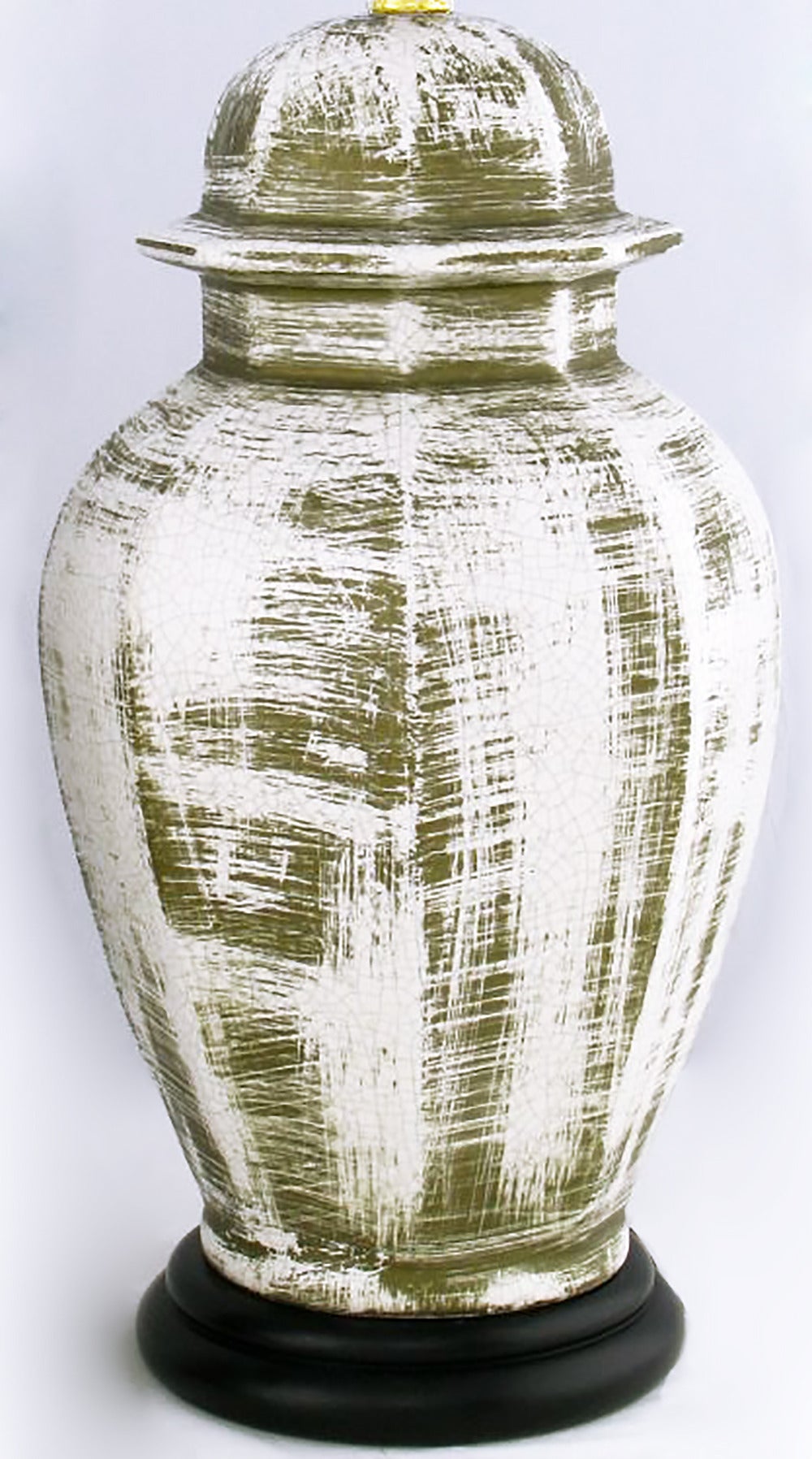Mid-20th Century Pair of Parcel-Gilt Glazed White Craquelure Porcelain Ginger Jar Table Lamps For Sale