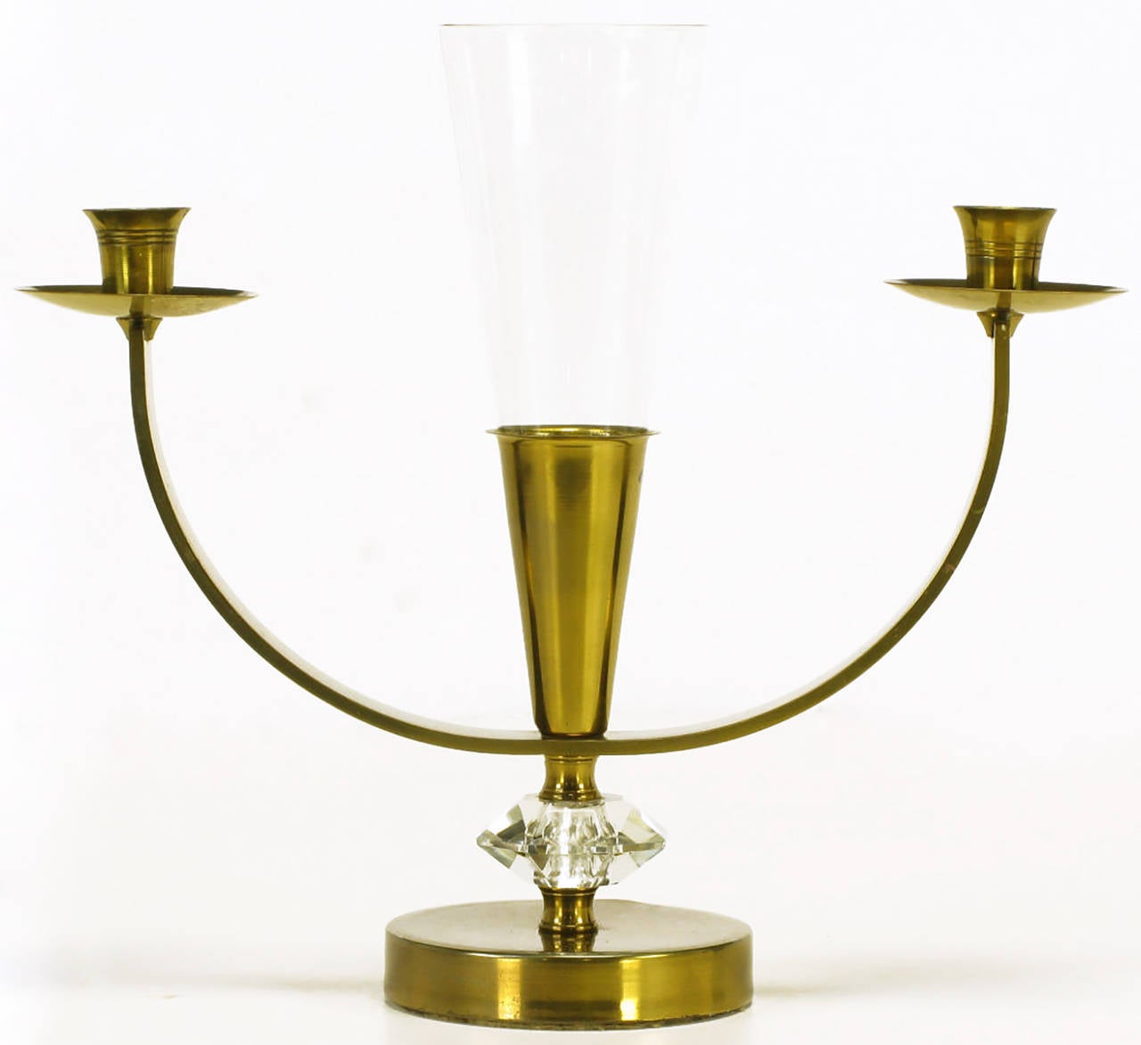American Pair of Brass and Crystal Candelabra For Sale