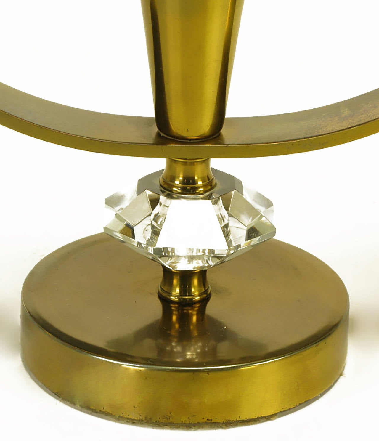 Mid-20th Century Pair of Brass and Crystal Candelabra For Sale