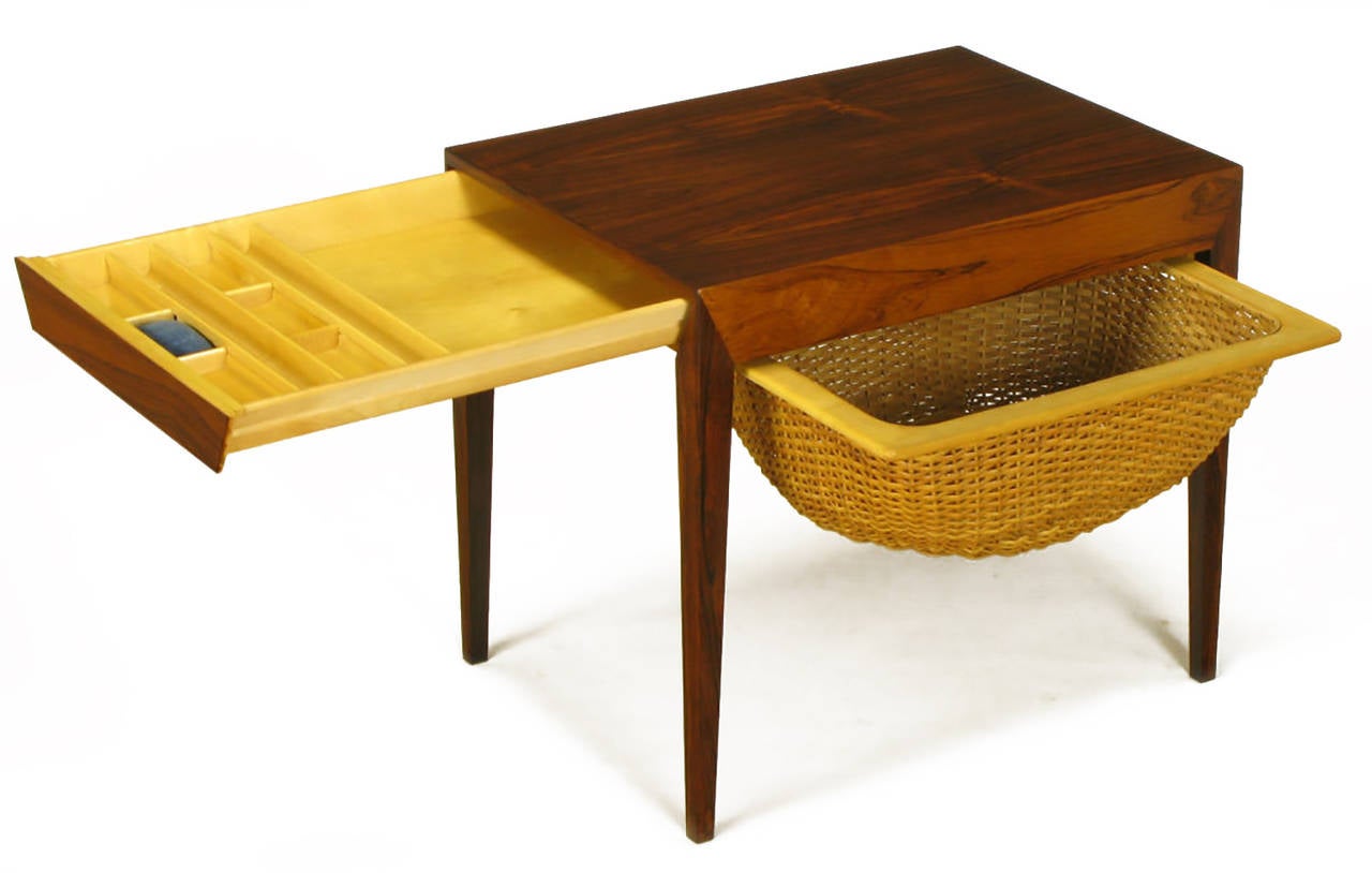Severin Hansen Rosewood End Table with Woven Basket Drawer In Good Condition In Chicago, IL