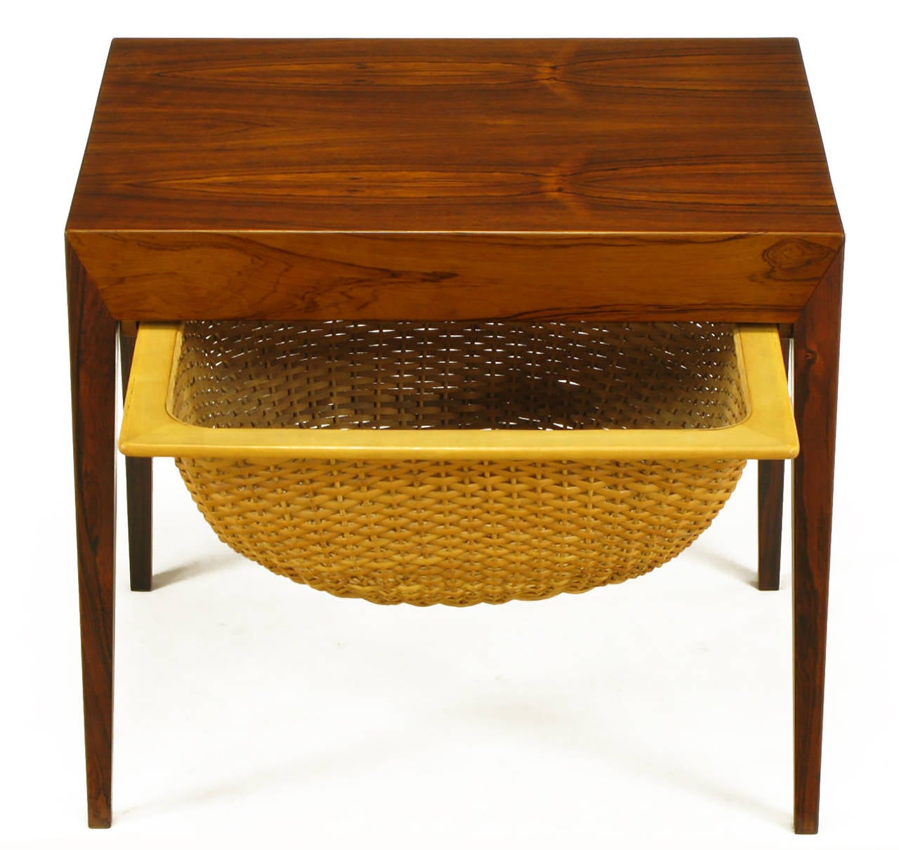 Danish Severin Hansen Rosewood End Table with Woven Basket Drawer