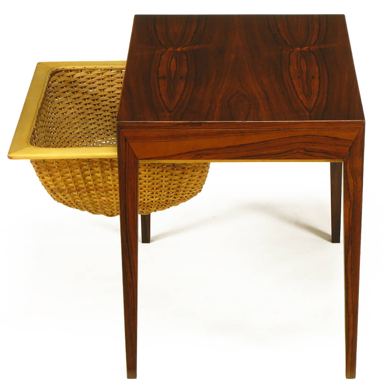 Severin Hansen Rosewood End Table with Woven Basket Drawer 1