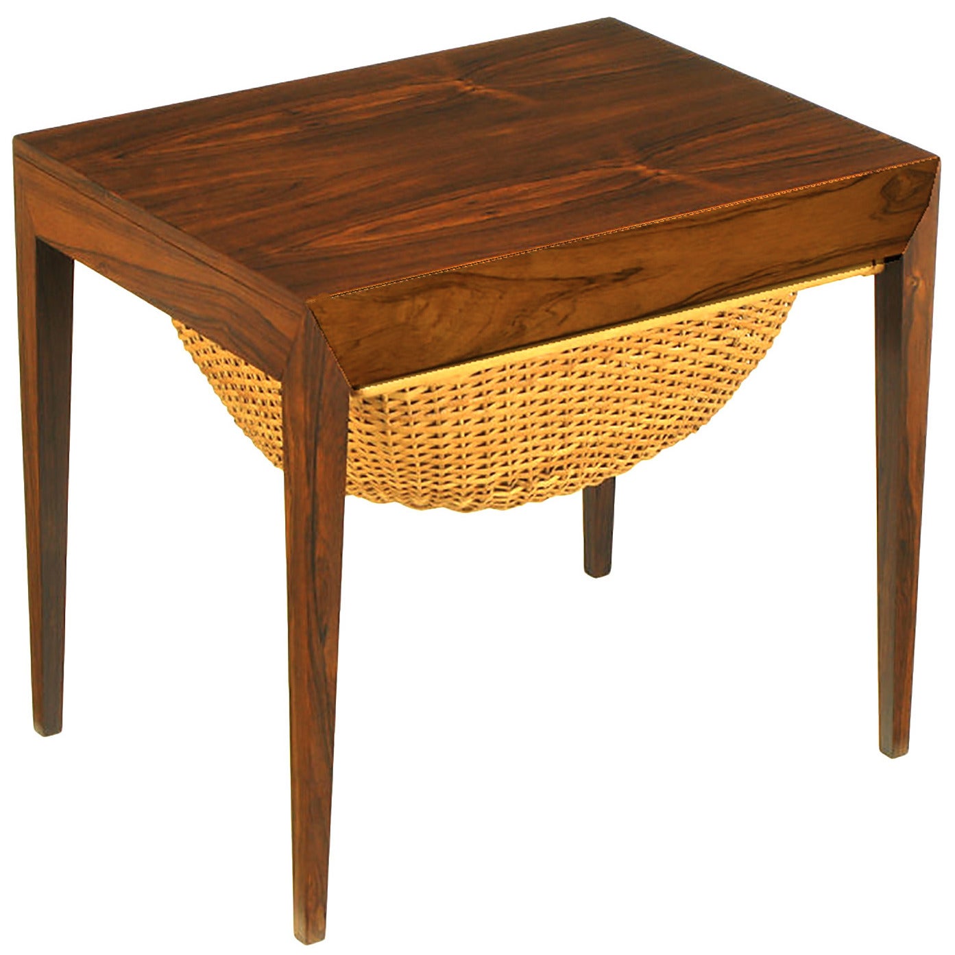 Severin Hansen Rosewood End Table with Woven Basket Drawer