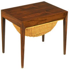 Retro Severin Hansen Rosewood End Table with Woven Basket Drawer