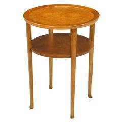 1940s Round Two-Tier Maple Side Table With Buffalo Leather Inlay 4