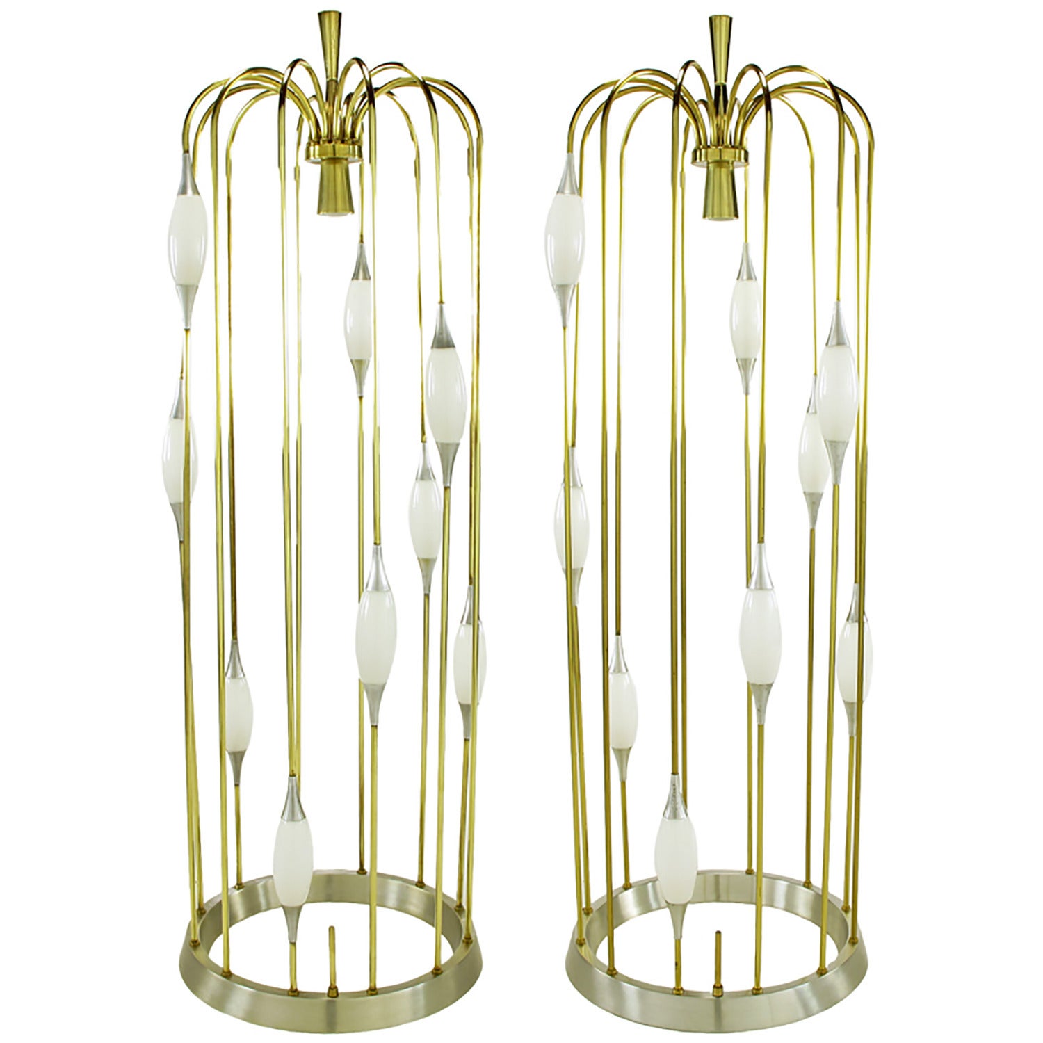Pair Lightolier "Birdcage" Brass & Aluminum Floor Lamps