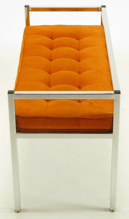 Chrome Bench With Tangerine Button Tufted Upholstery 1