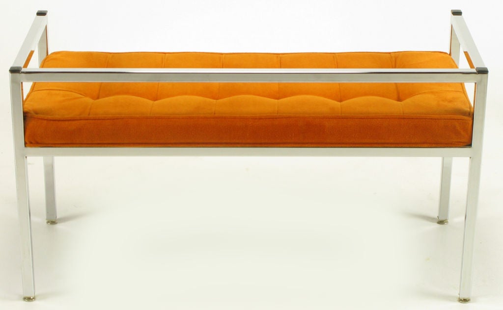Chrome Bench With Tangerine Button Tufted Upholstery 3