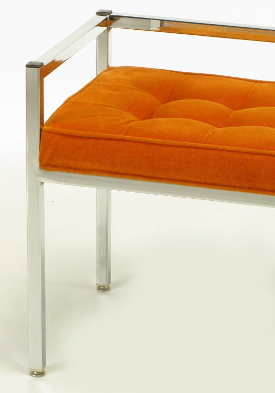 Chrome Bench With Tangerine Button Tufted Upholstery 4