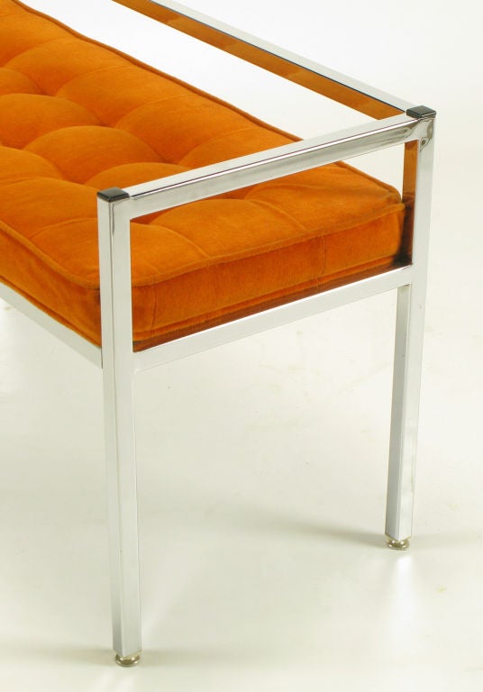 Chrome Bench With Tangerine Button Tufted Upholstery 5