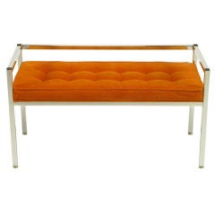 Chrome Bench With Tangerine Button Tufted Upholstery
