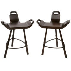 Pair Exotic Asian Inspired Bar Stools