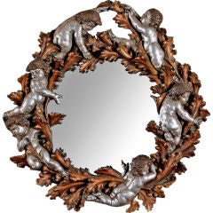 Retro Round Gilt Mirror With Cherubs And Foliate Detail