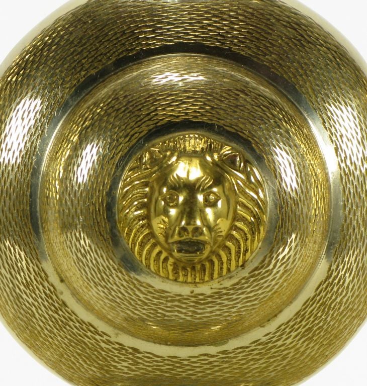 Mid-20th Century Etched Nickel Over Brass Lion's Head Vessel Table Lamp For Sale