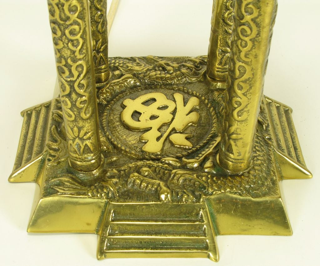 Brass Pagoda Temple Table Lamp With Hanging Bell 1