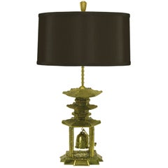 Brass Pagoda Temple Table Lamp With Hanging Bell