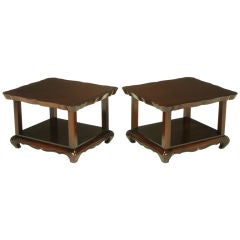Pair Walnut End Tables With Scalloped Edge Tops