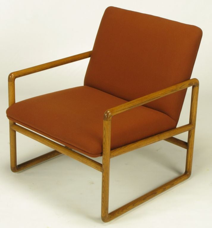 Late 20th Century Pair Ward Bennett Ash & Umber Wool Sled Lounge Chairs