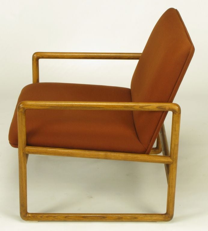 Oak Pair Ward Bennett Ash & Umber Wool Sled Lounge Chairs