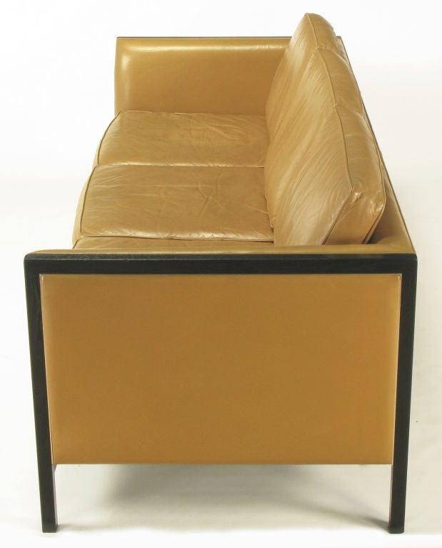 Mid-20th Century Stow Davis Leather, Ebonized Wood & Aluminum Even-Arm Sofa.